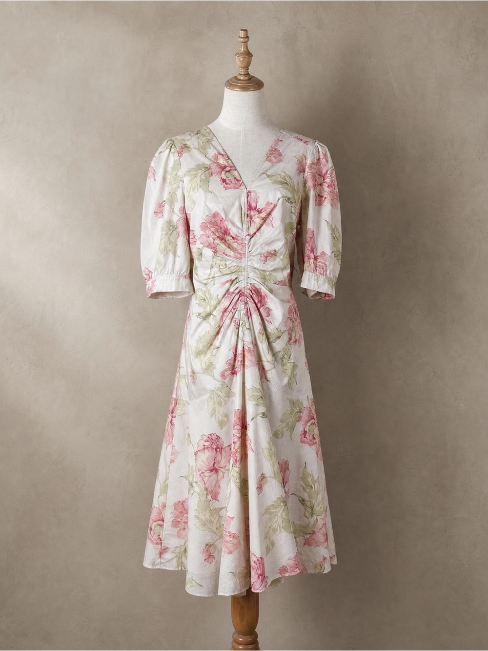 NWT Rebecca Taylor La vie Ruched Poplin Dress Cream Garden Peony | XL